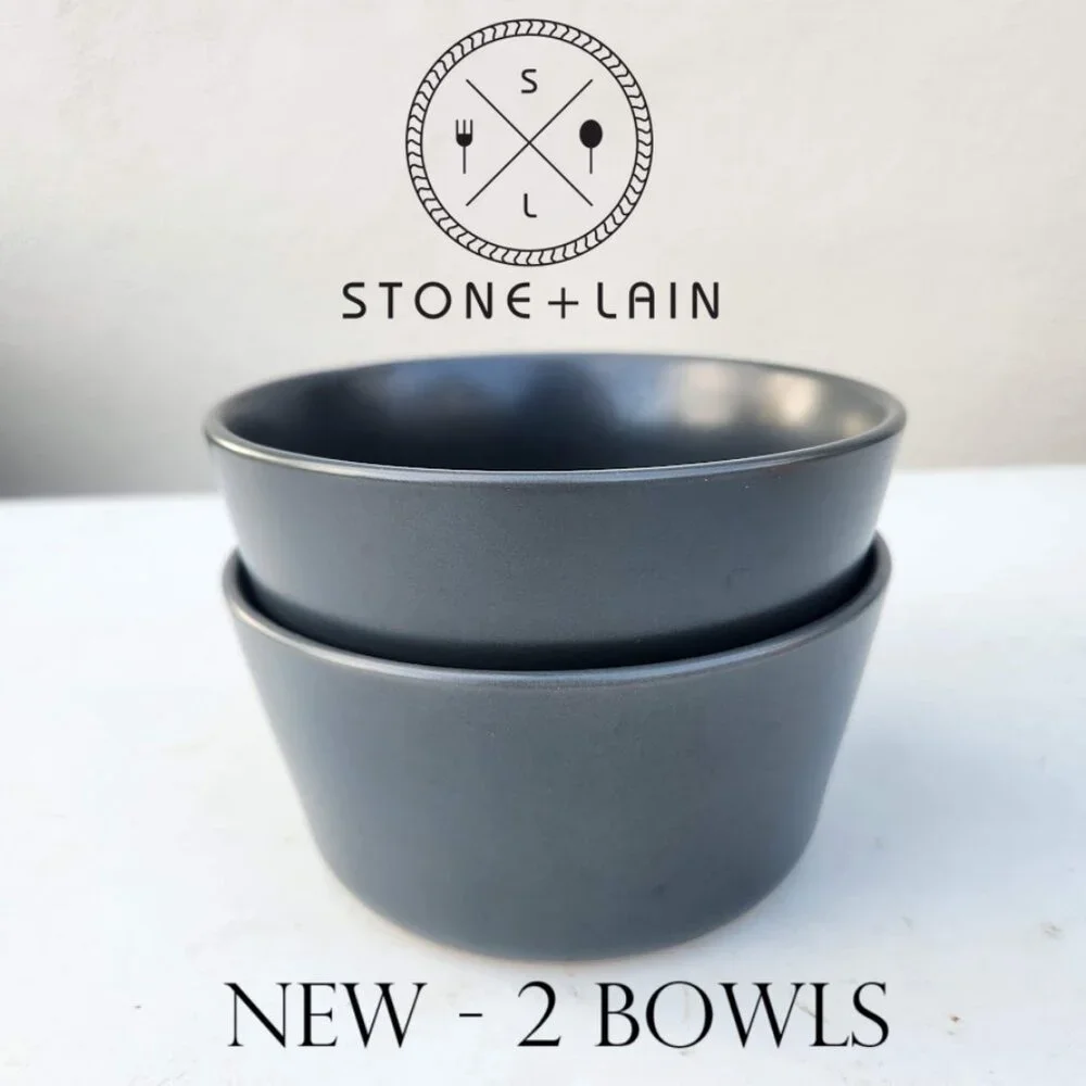 NEW Set of 2 Stone Lain Stoneware Round bowls Dinnerware Gray Replacement Matte